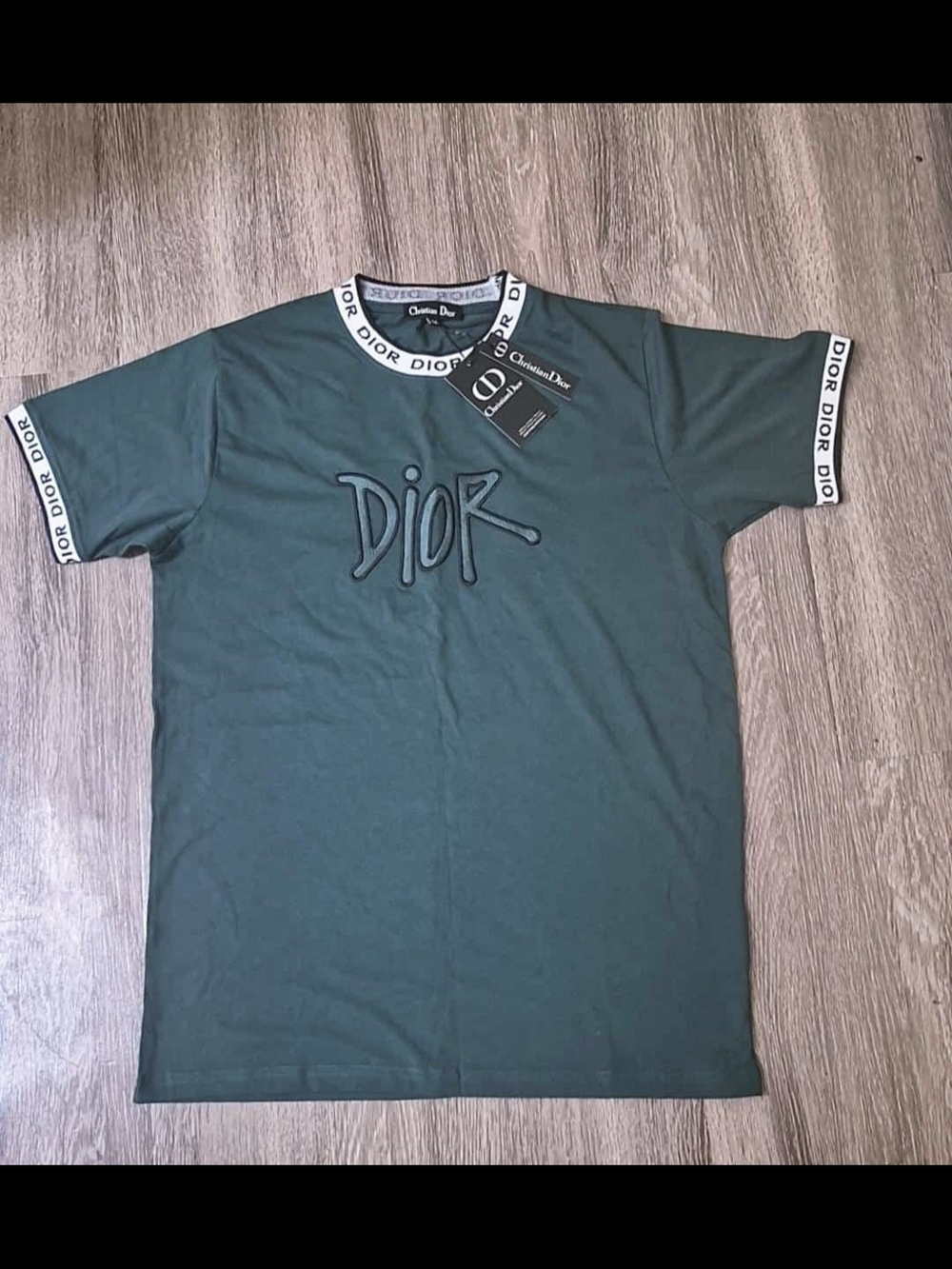 Dior Forest Green Logo Short Sleeve Tee with Branded Trim